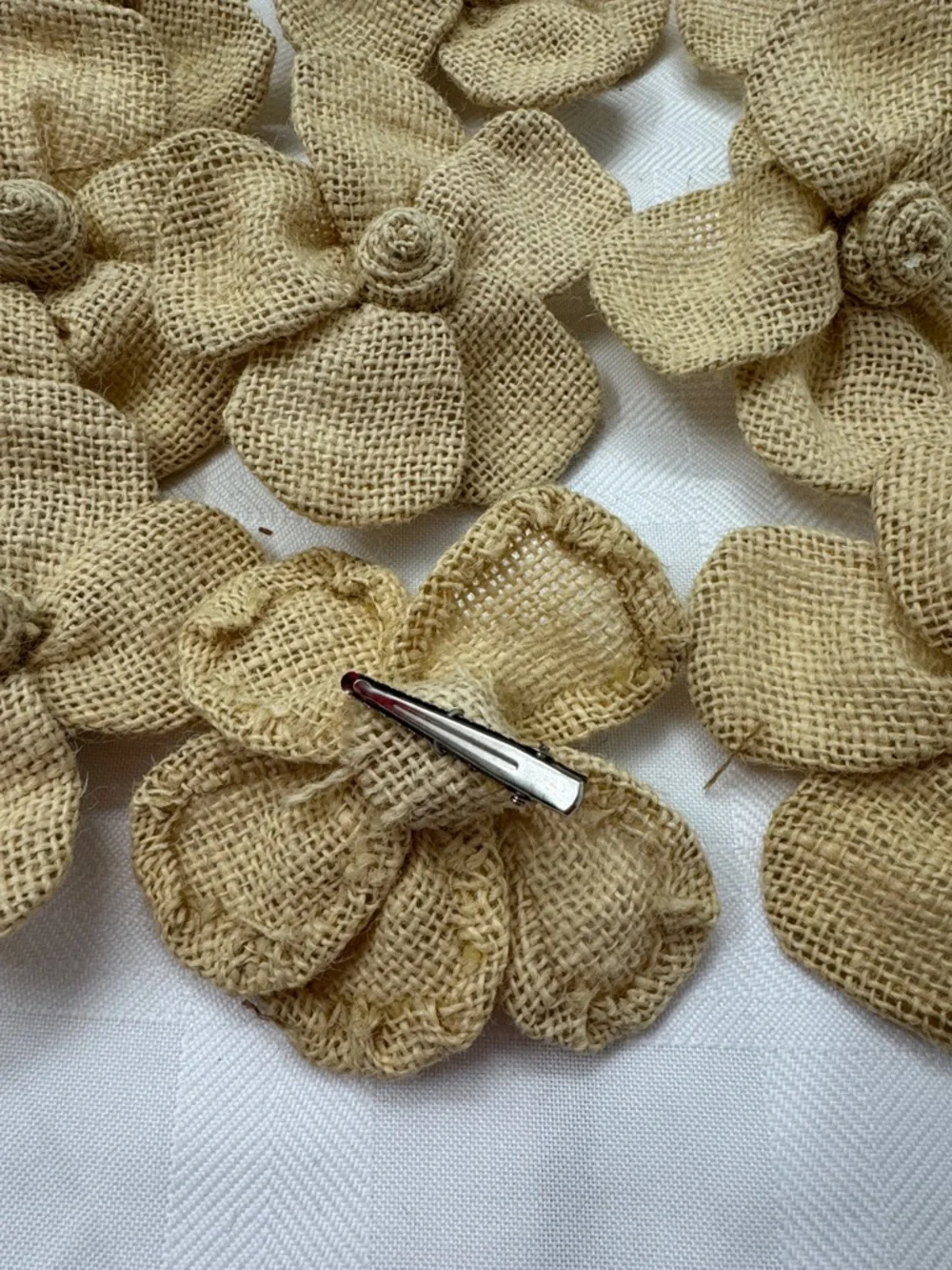 Set of 9 Burlap Flower Accents - Natural Burlap Floral Embellishments